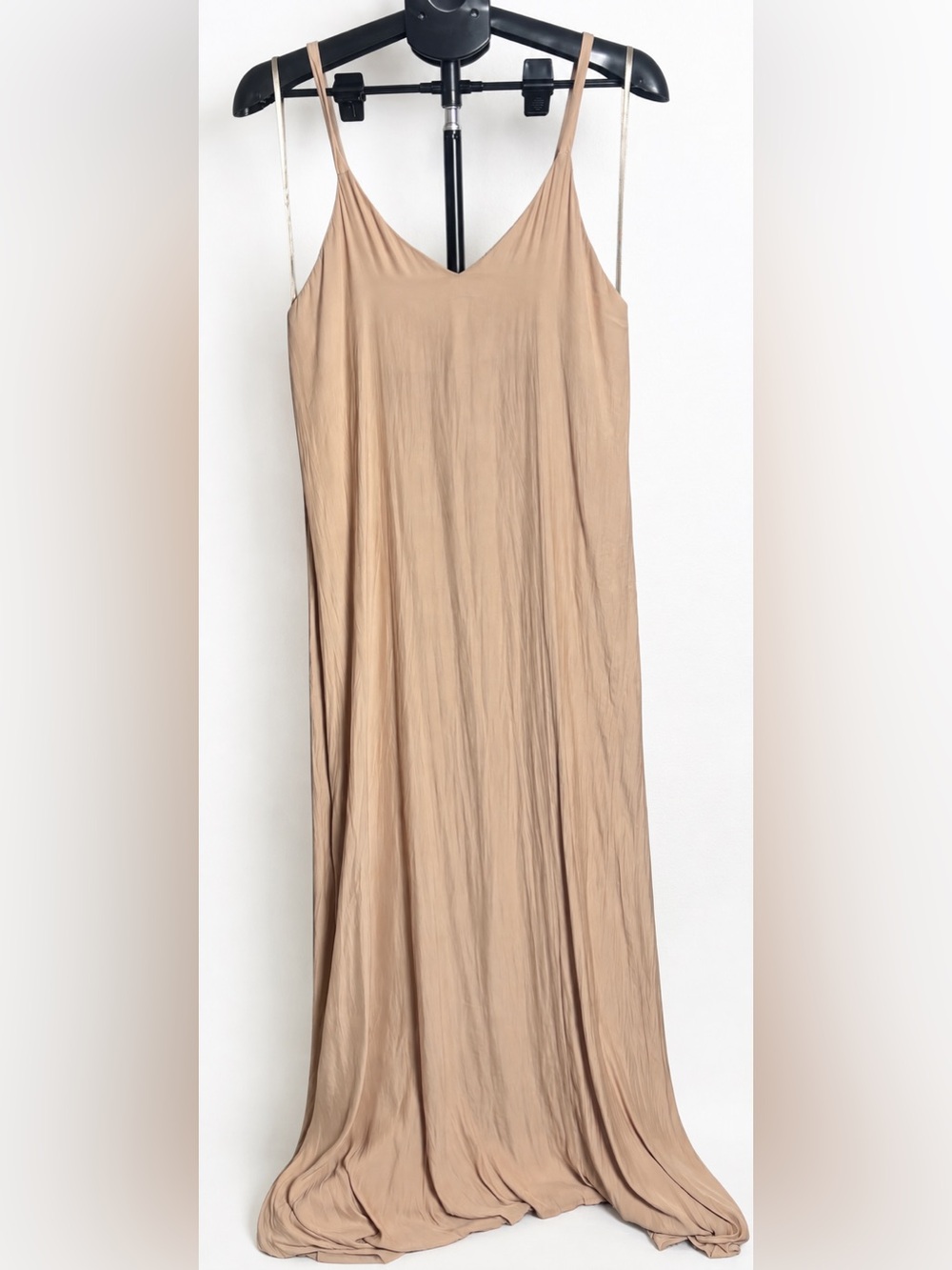 Women's 100% Silk Neutral Slip Maxi Dress with V-Neck